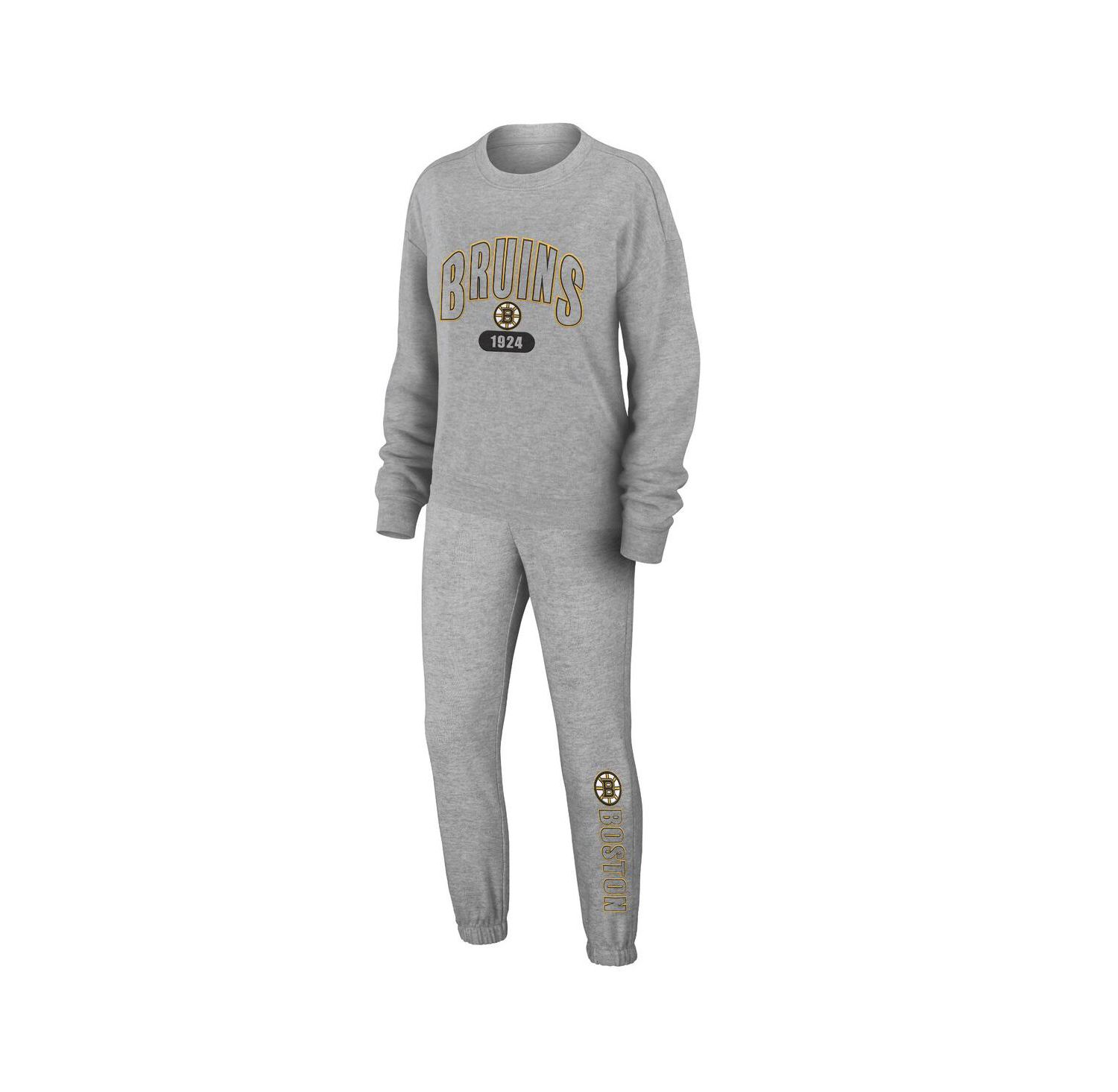 Women's Heather Gray Boston Bruins Knit Long Sleeve Tri-Blend T-shirt and Pants Sleep Set