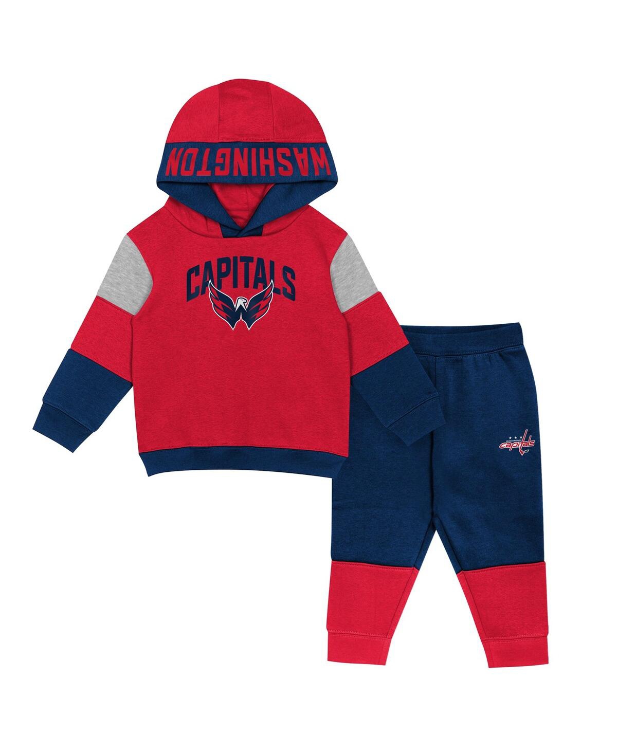 Outerstuff Babies' Toddler Boys Red, Navy Washington Capitals Big Skate Fleece Pullover Hoodie And Sweatpants Set In Red,navy