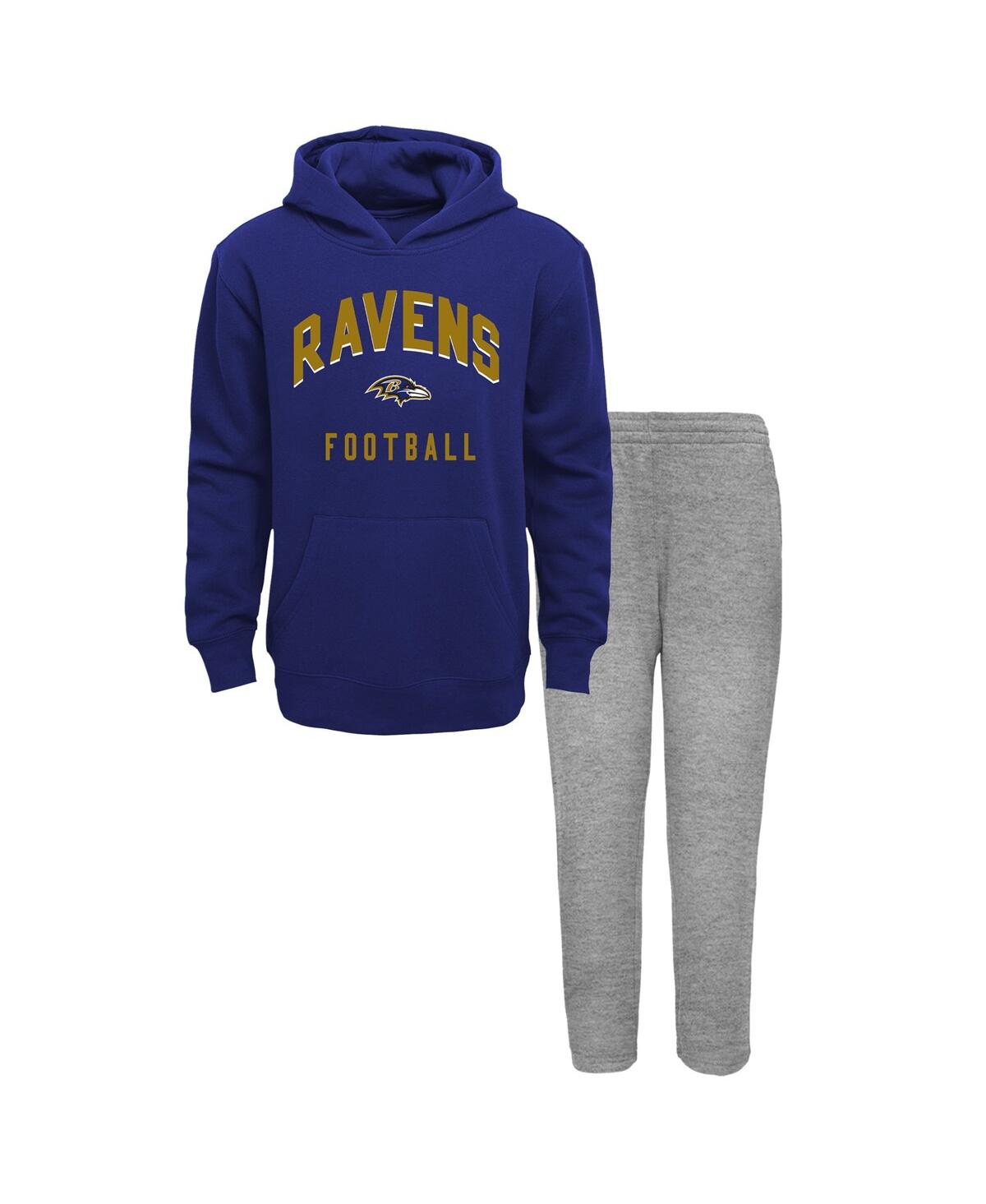 Outerstuff Babies' Toddler Boys Purple, Heather Gray Baltimore Ravens Play By Play Pullover Hoodie And Pants Set In Purple,heather Gray