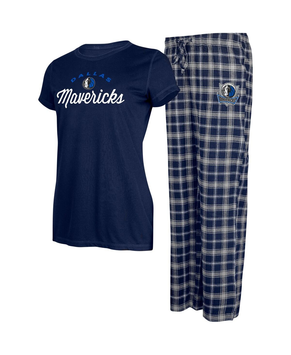 Shop College Concepts Women's  Navy, Gray Dallas Mavericks Arctic T-shirt And Flannel Pants Sleep Set In Navy,gray