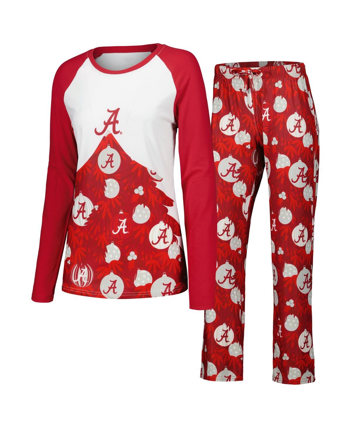 Women's Concepts Sport Crimson Alabama Crimson Tide Tinsel Ugly Sweater Long Sleeve T-shirt and Pants Sleep Set - Crimson