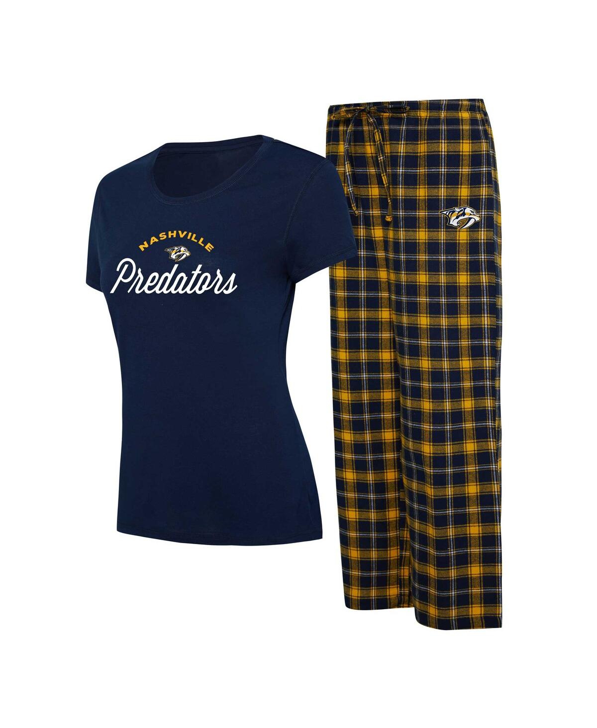 Shop Concepts Sport Women's  Navy, Gold Nashville Predators Arctic T-shirt And Pajama Pants Sleep Set In Navy,gold