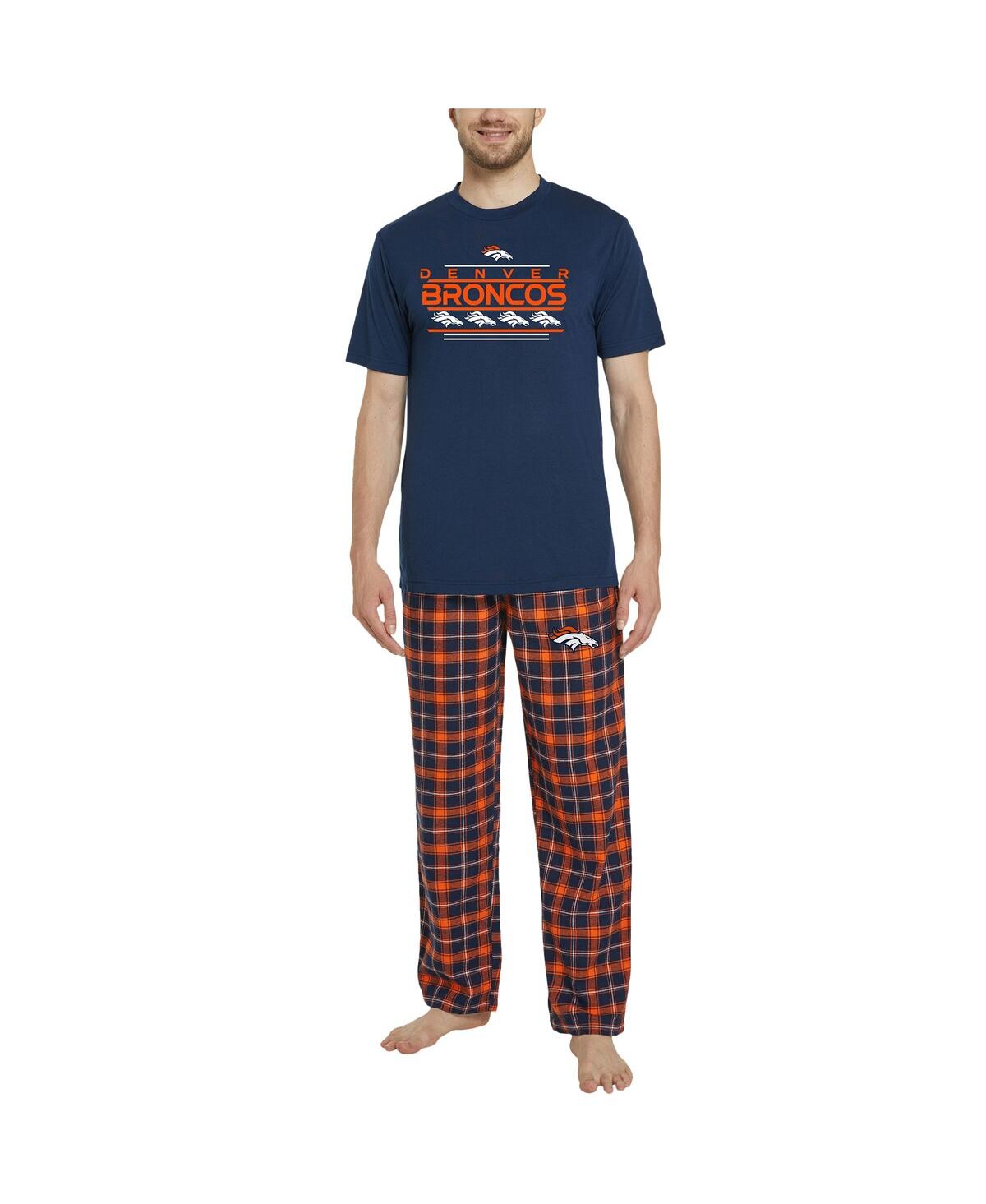 Shop Concepts Sport Men's  Navy, Orange Denver Broncos Arcticâ T-shirt And Flannel Pants Sleep Set In Navy,orange