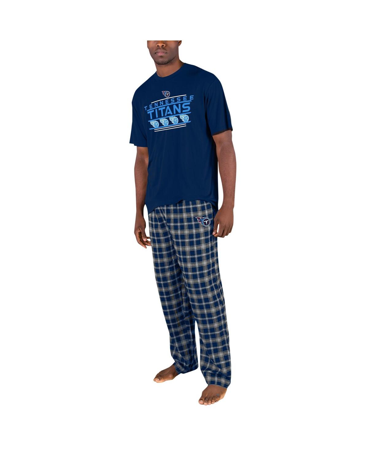 Concepts Sport Men's  Navy, Gray Tennessee Titans Arcticâ T-shirt And Flannel Pants Sleep Set In Navy,gray