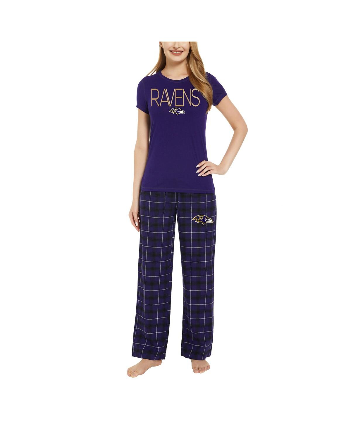 Concepts Sport Women's  Purple, Black Baltimore Ravens Arcticâ T-shirt And Flannel Pants Sleep Set In Purple,black