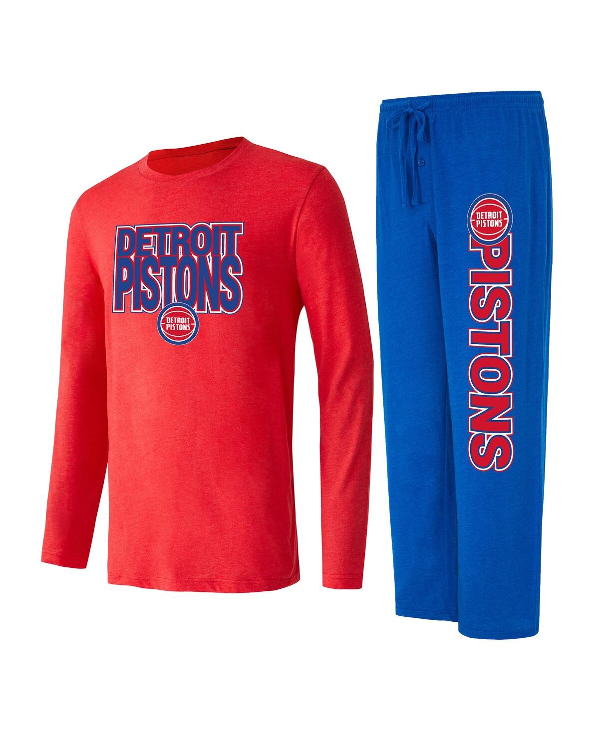 Concepts Sport Men's  Blue, Red Distressed Detroit Pistons Meter Long Sleeve T-shirt And Pants Sleep In Blue,red