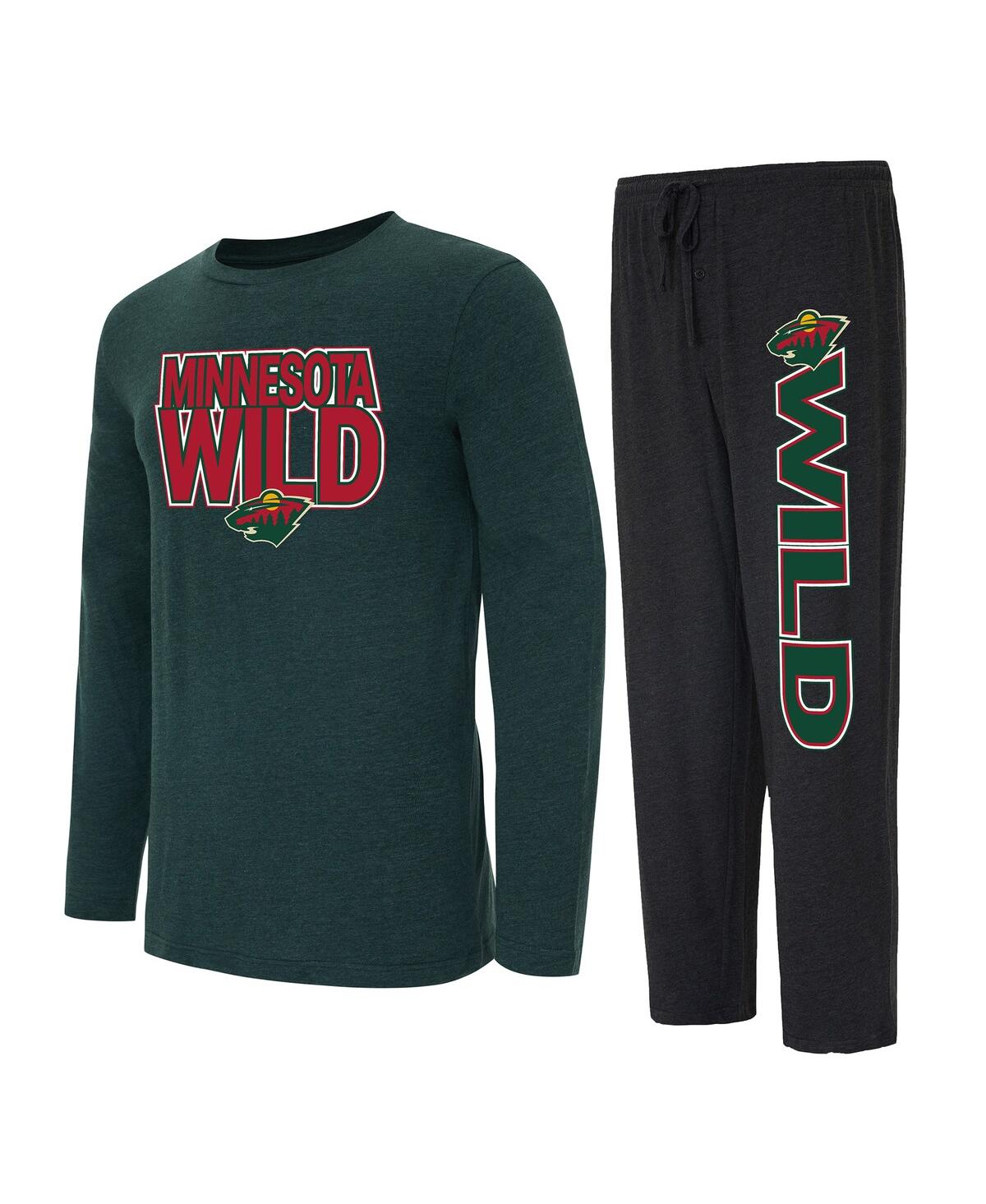Shop Concepts Sport Men's  Black, Green Minnesota Wild Meter Long Sleeve T-shirt And Pants Sleep Set In Black,green