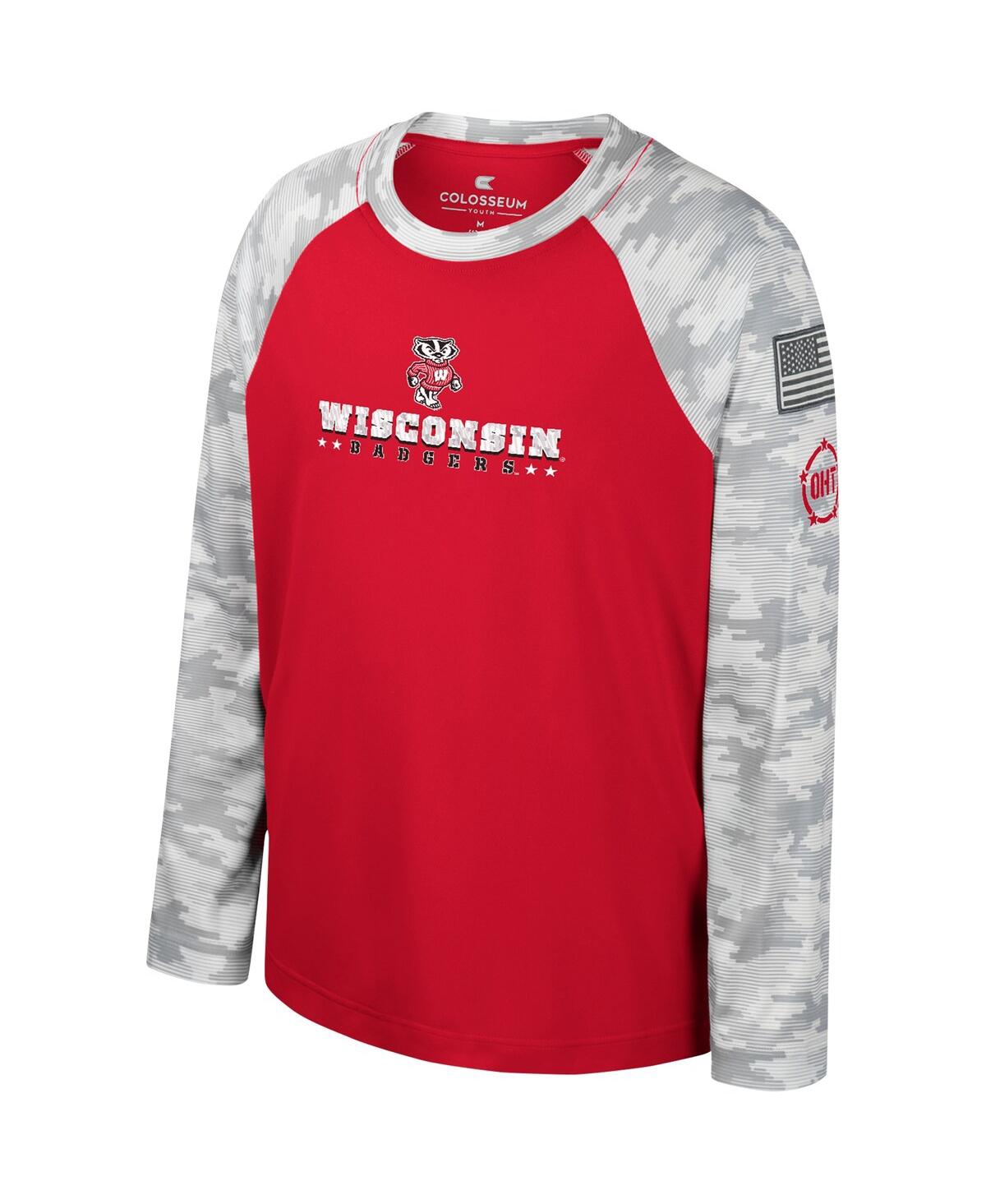 Colosseum Big Boys  Red, Camo Wisconsin Badgers Oht Military-inspired Appreciation Dark Star Raglan L In Red,camo