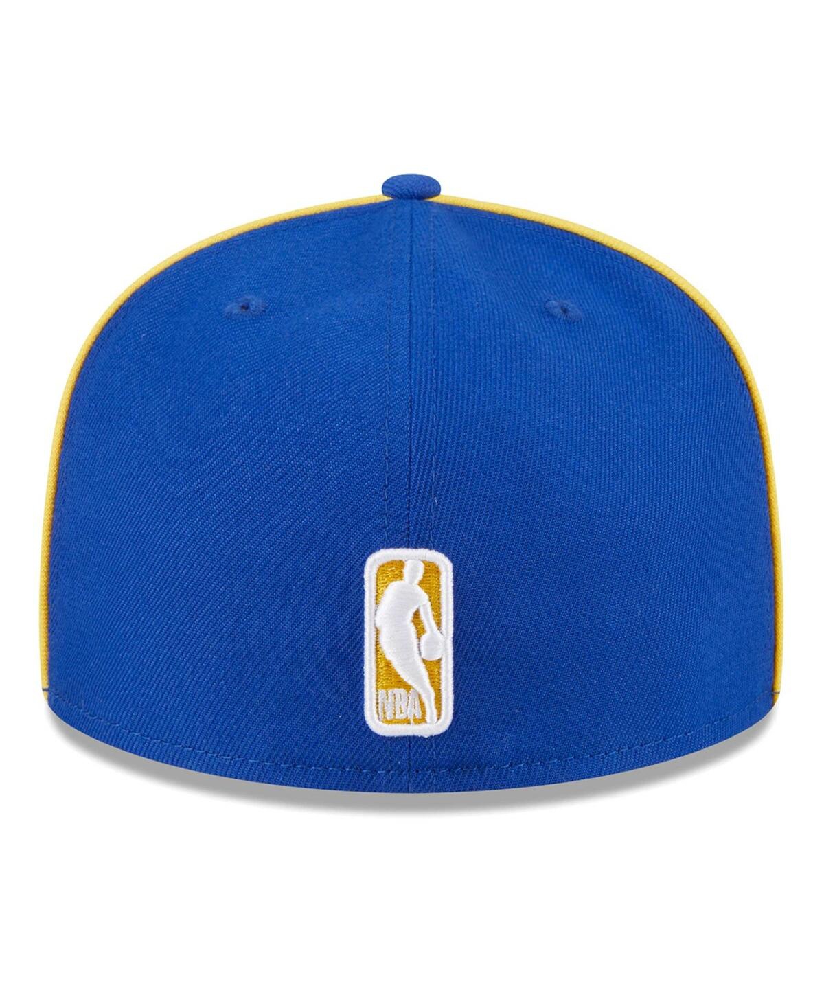 Shop New Era Men's  Royal Golden State Warriors Piped And Flocked 59fifty Fitted Hat