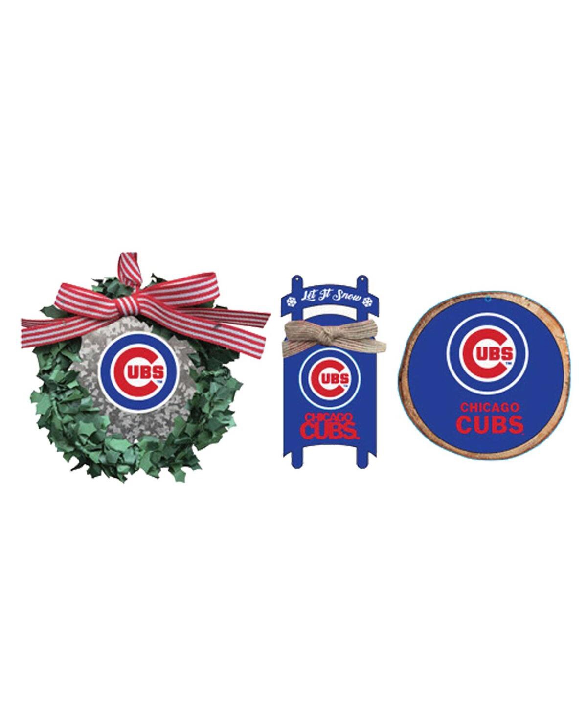 The Memory Company Chicago Cubs Three-Pack Wreath, Sled and Circle Ornament Set - Multi