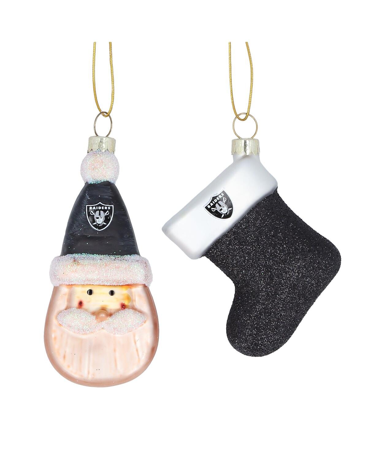 Las Vegas Raiders Two-Pack Santa and Stocking Blown Glass Ornament Set - Multi