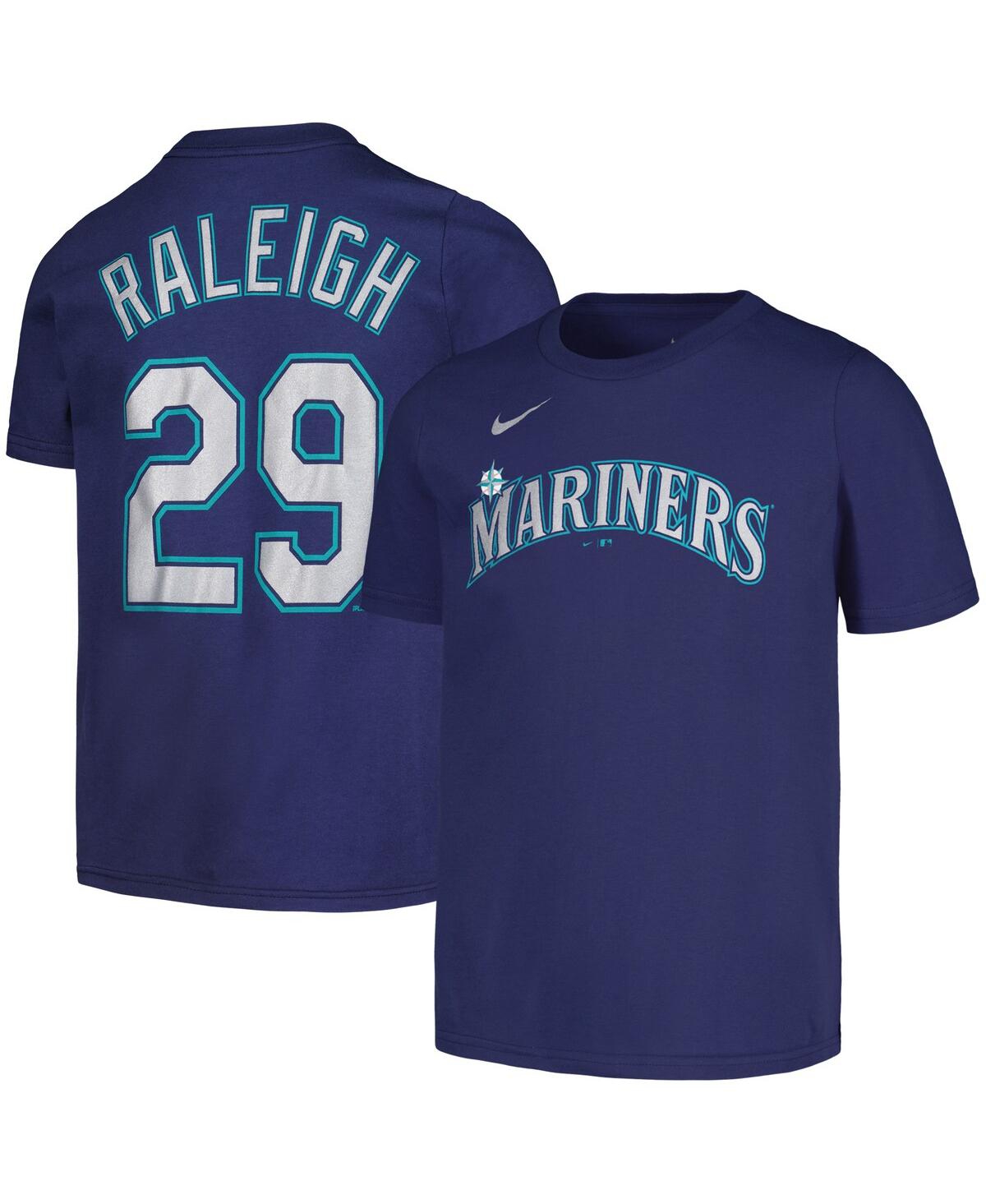 NIKE BIG BOYS NIKE CAL RALEIGH NAVY SEATTLE MARINERS PLAYER NAME AND NUMBER T-SHIRT