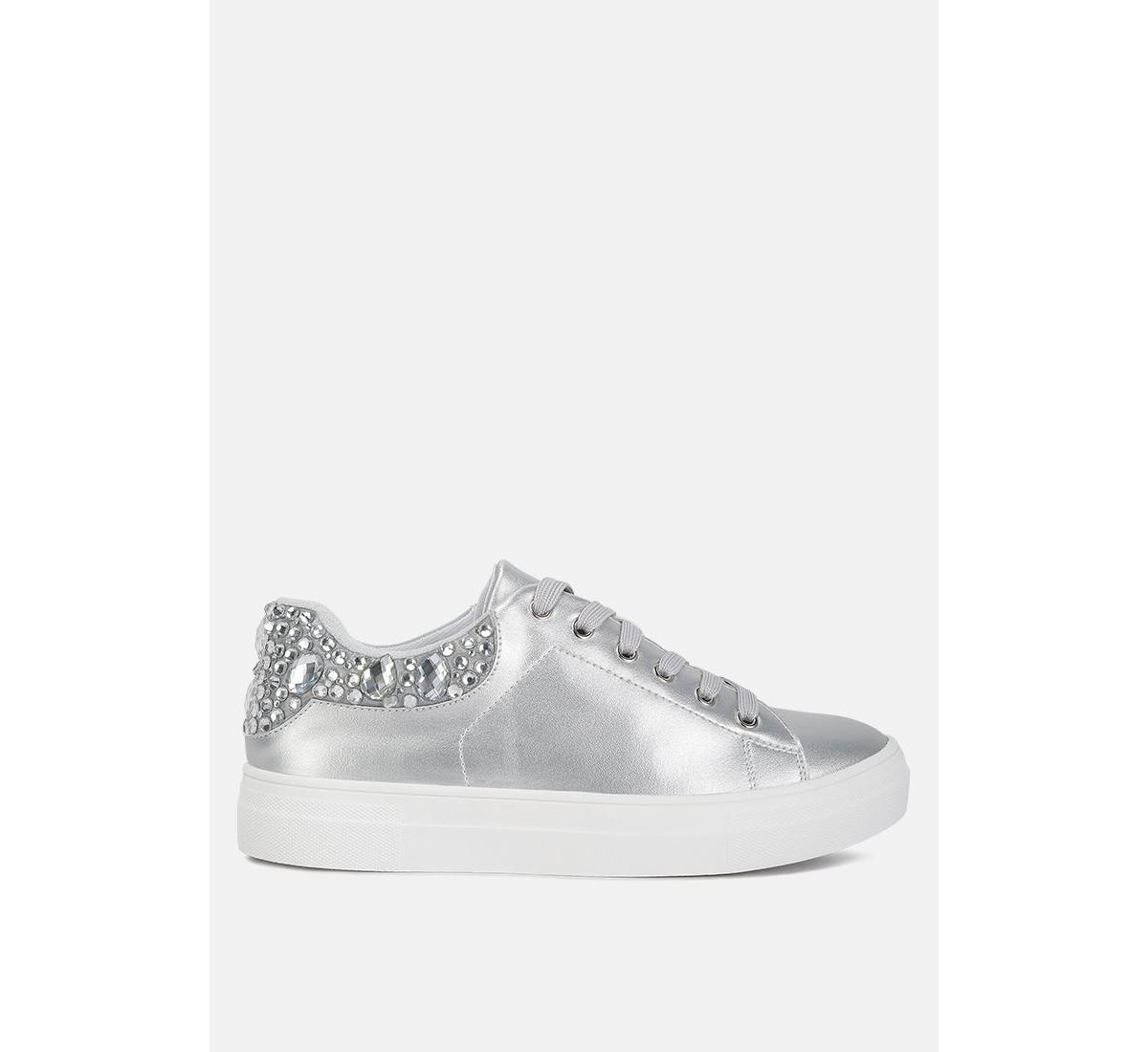 Women Gems Diamante Embellished Sneakers - Silver