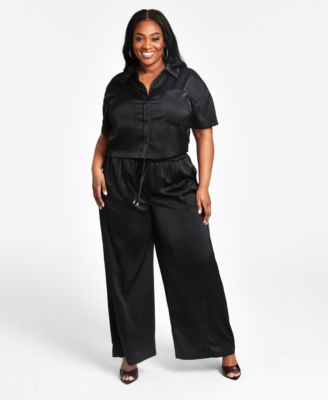 Shop Nina Parker Trendy Plus Size Cropped Shirt Wide Leg Pants In Black Beauty