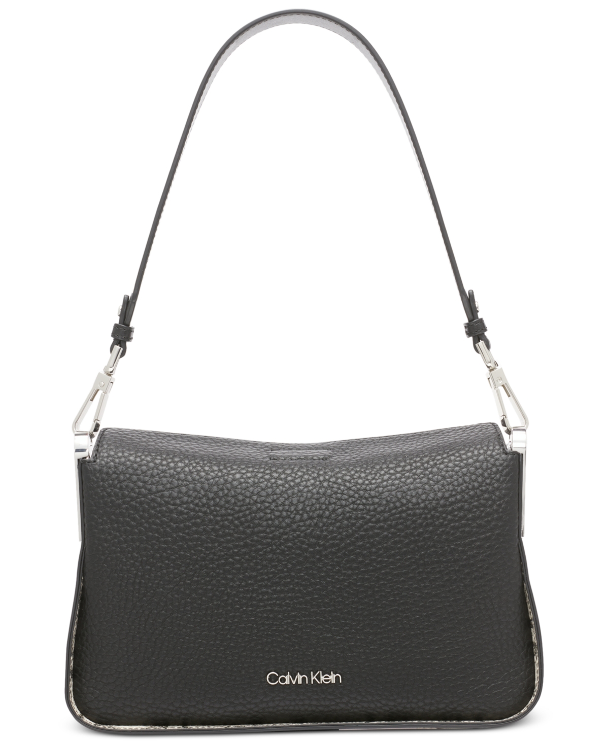 Shop Calvin Klein Fay Mixed Material Demi Shoulder With Magnetic Top Closure In Blk,snake