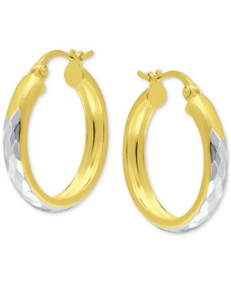 Two-Tone Textured Small Hoop Earrings in Sterling Silver & 18k Gold-Plate, 20mm, Created for Macy's