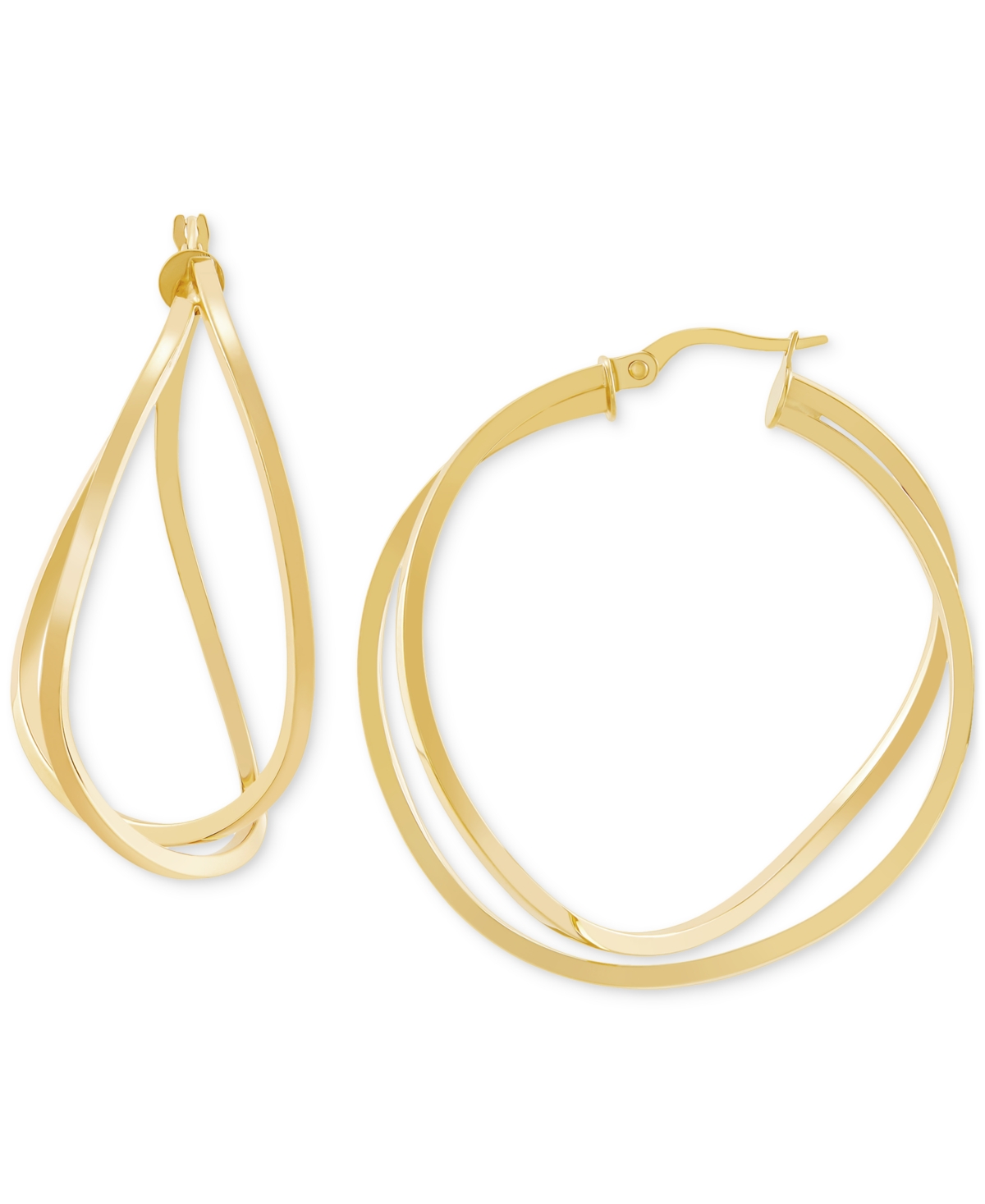 Italian Gold Polished Crossover Double Medium Hoop Earrings In 14k Gold, 1-1/4" In Yellow Gold