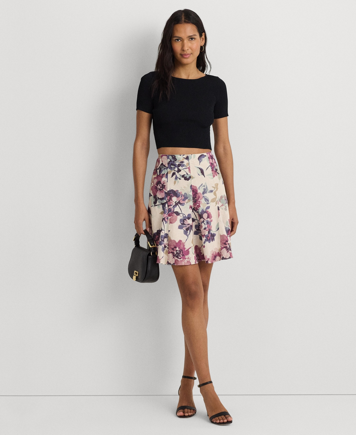 Shop Lauren Ralph Lauren Women's Floral Linen Miniskirt In Cream Multi
