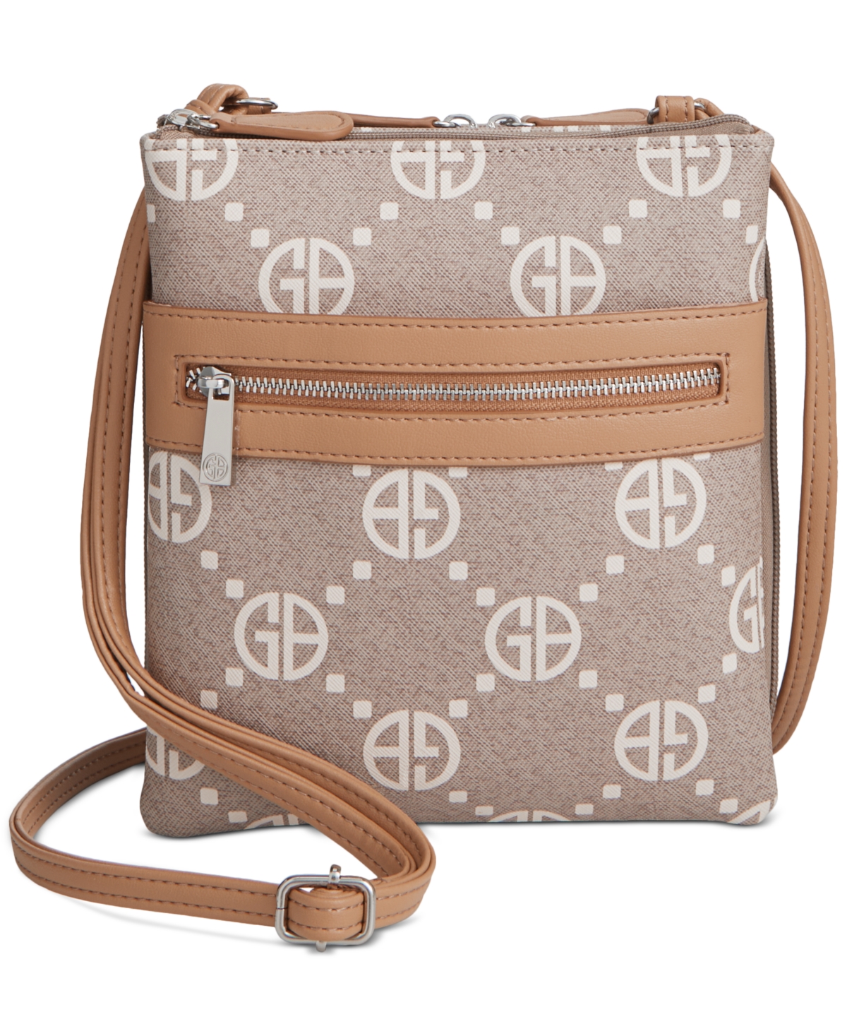 Giani Bernini Signature Monogram Triple-zip Dasher Crossbody, Created For Macy's In Hummus,vanilla