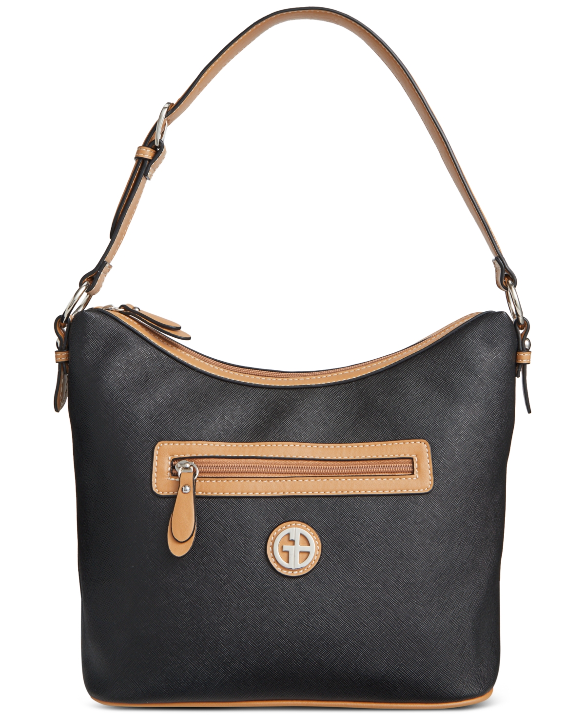 Shop Giani Bernini Saffiano Faux Leather Medium Hobo Bag, Created For Macy's In Black,vachetta