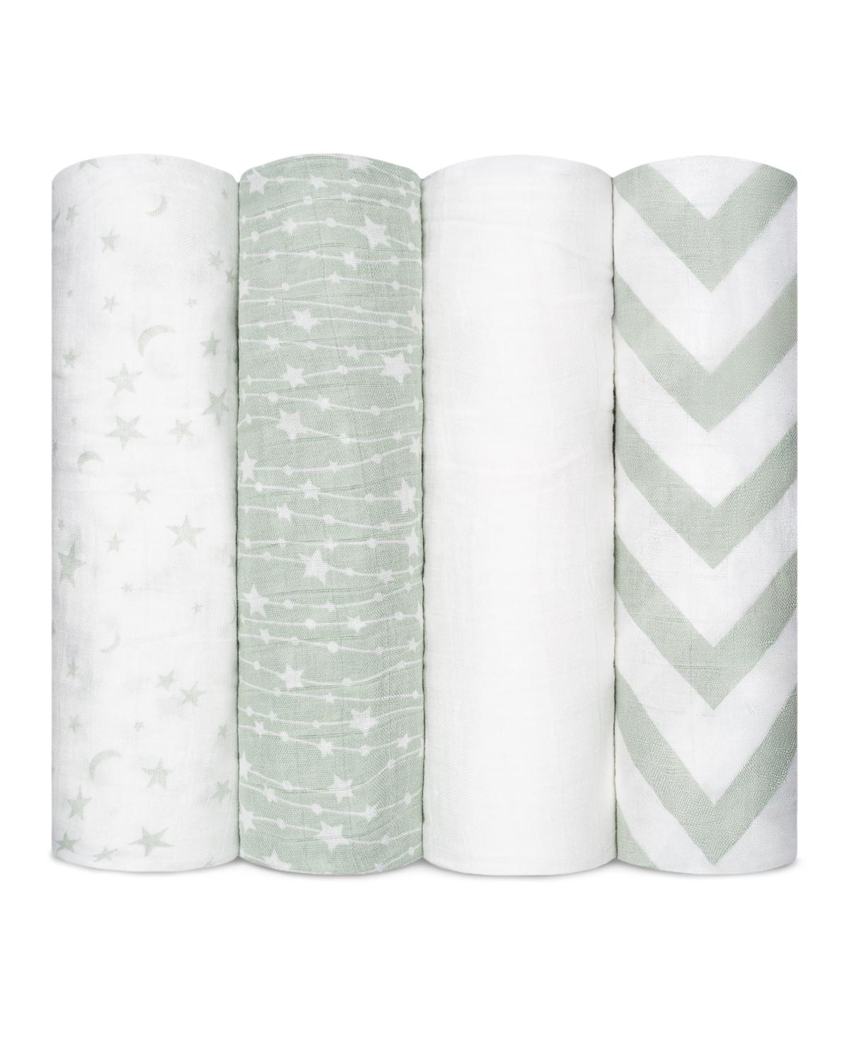 Comfy Cubs Baby Boys And Baby Girls Muslin Swaddle Blanket, Pack Of 4 In Green