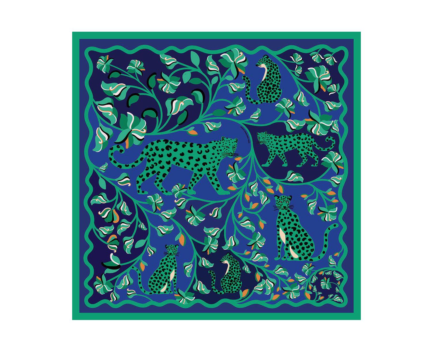 Double Sided Silk Scarf Of Leopards In The Verdant Wild