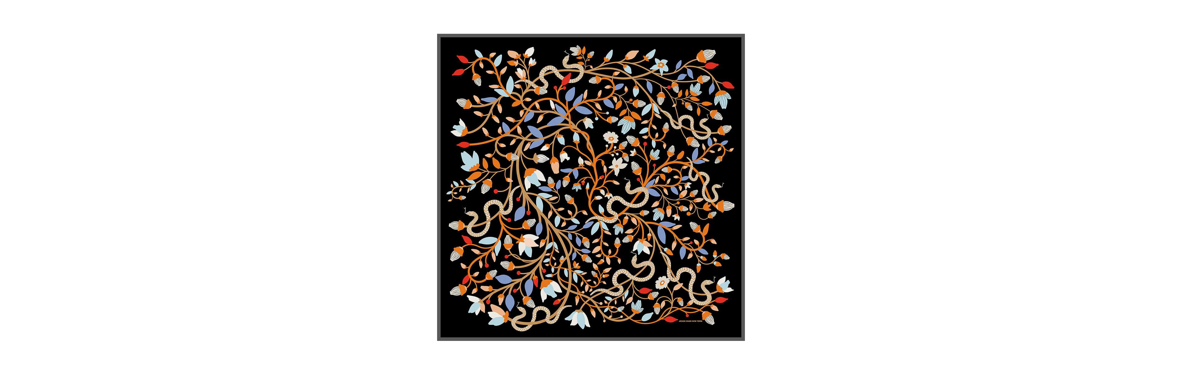 Jessie Zhao New York Double Sided Silk Scarf Of Night's Enchanted Garden