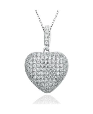 Suzy Levian Sterling Silver Cubic Zirconia Pave Mini Heart Pendant Necklace
