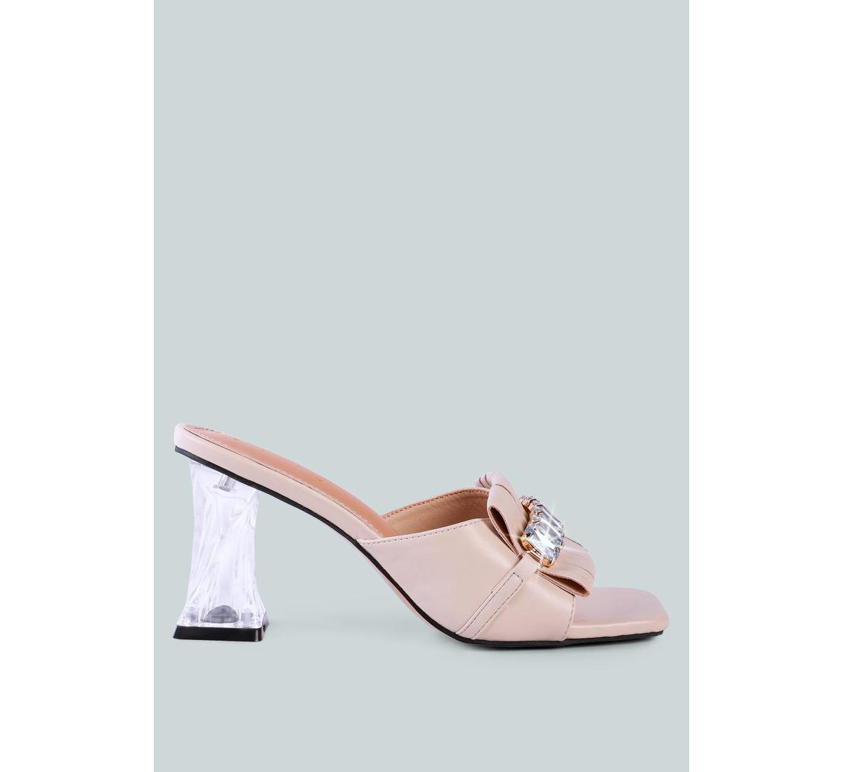 Women's Deeba Diamante Embellishment Clear Spool Heel Sandals - Beige