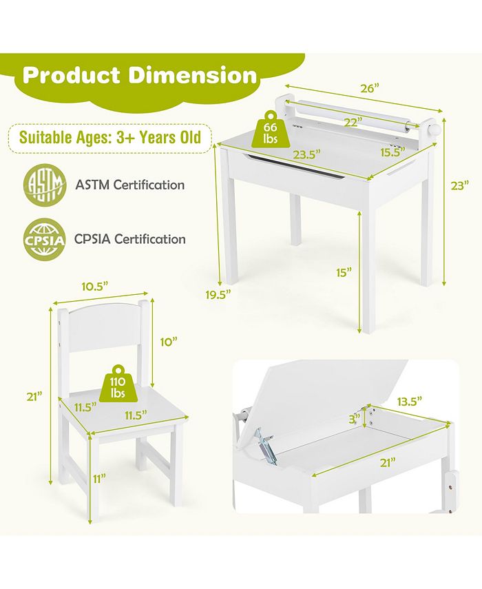Costway Toddler Craft Table & Chair Set Kids Art Crafts Table with