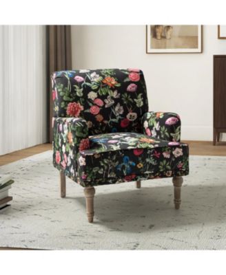 Montross Traditional Wooden Upholstered  Armchair with Floral Patterns