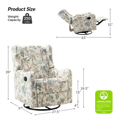 Floral Manual Swivel Glider Recliner – Yaffa Design