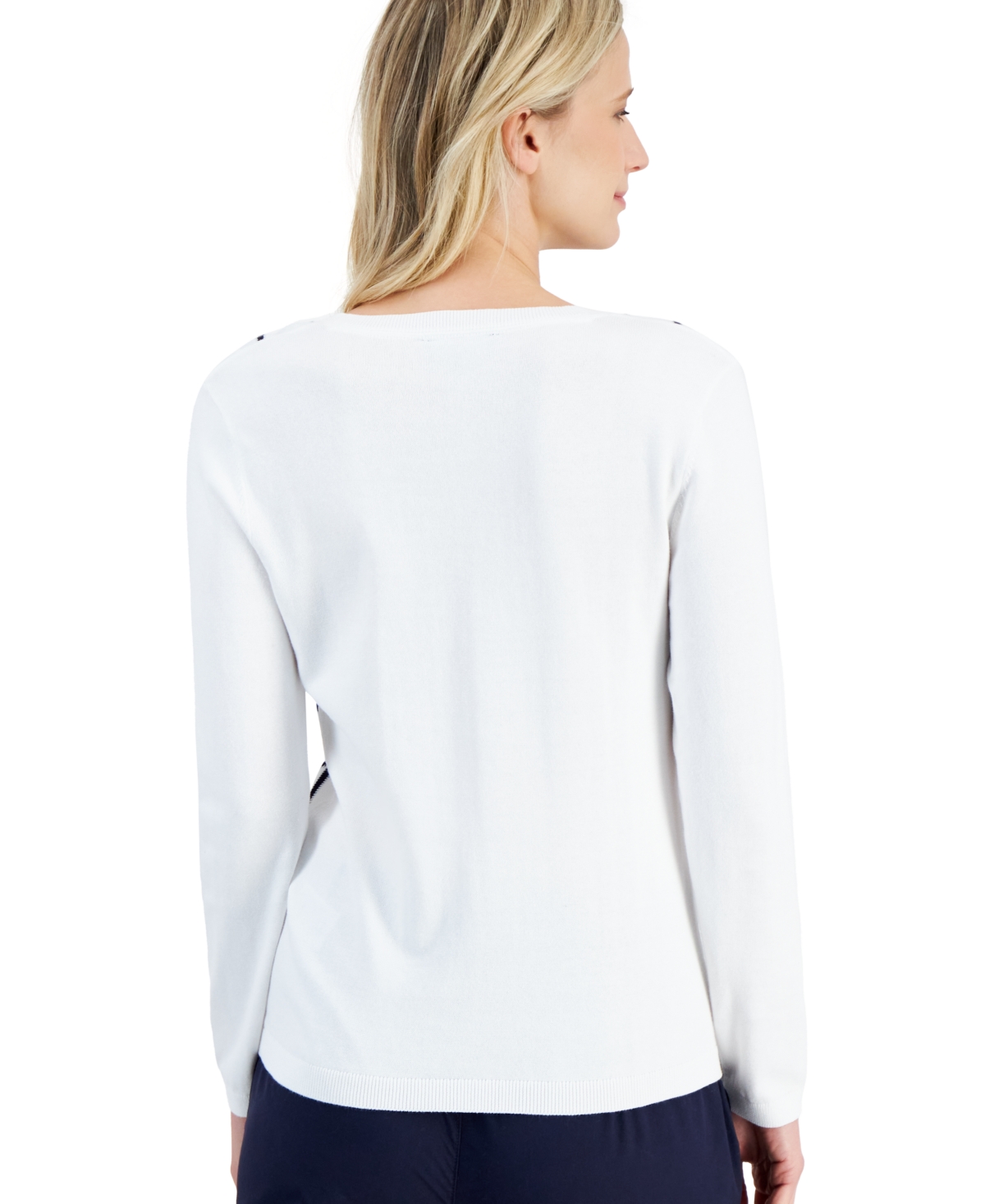 Shop Nautica Women's Cotton Argyle V-neck Sweater In Natural