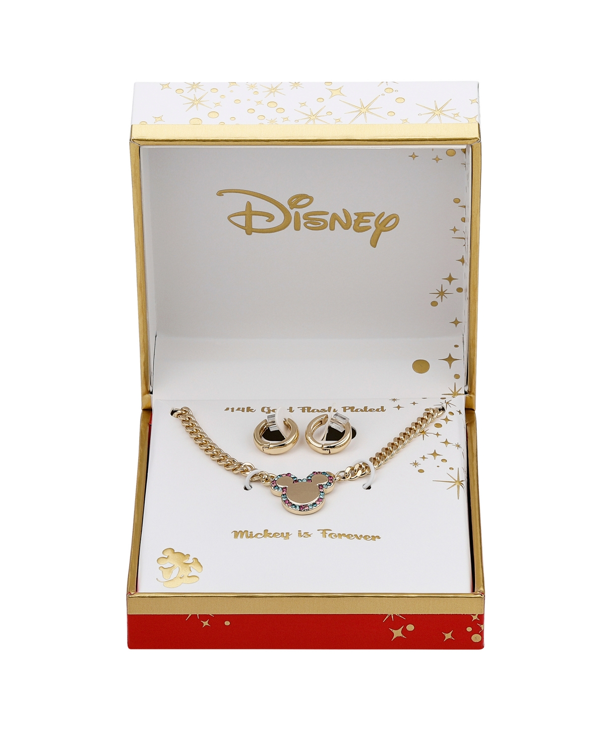 Shop Disney Multi Color Crystal Mickey Mouse Necklace And Hoop Earring Set In Gold