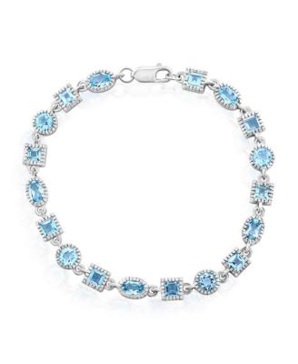 Sterling Silver Oval and Square Gem Bracelet