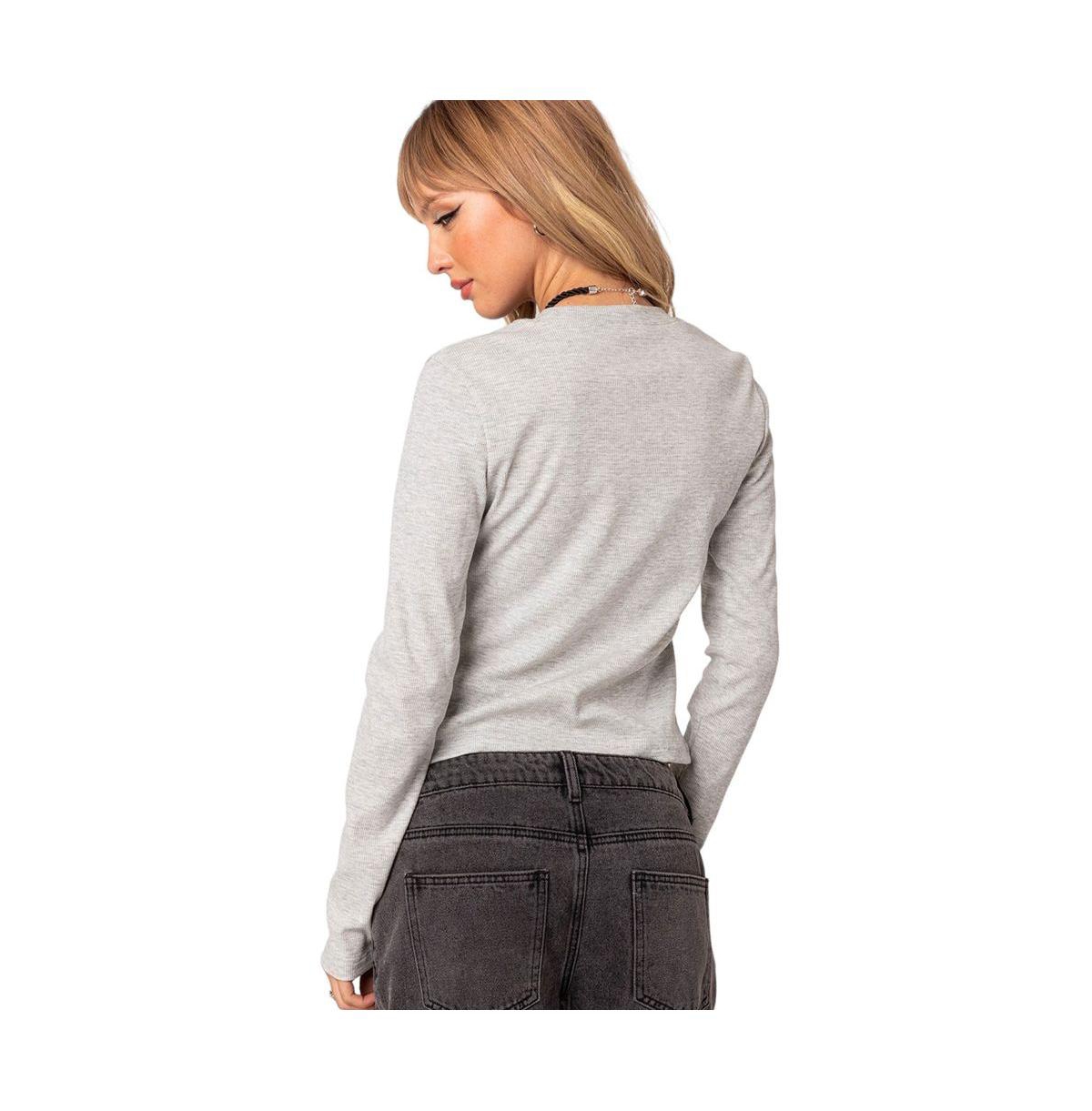 Women's Marny long sleeve waffle top - Gray-melange