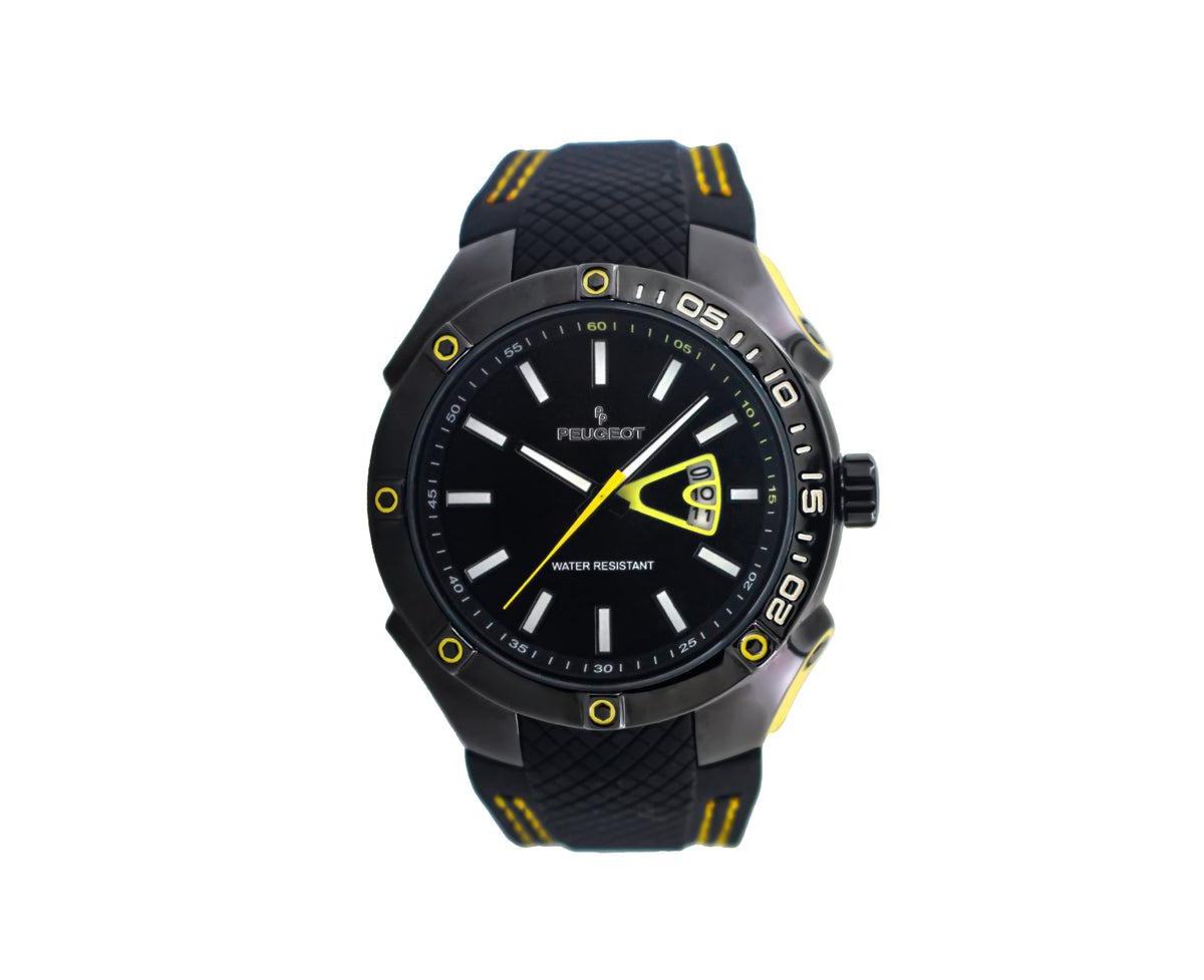 Men's 44mm Black Sport Calendar Stitched Rubber Band Watch - Black