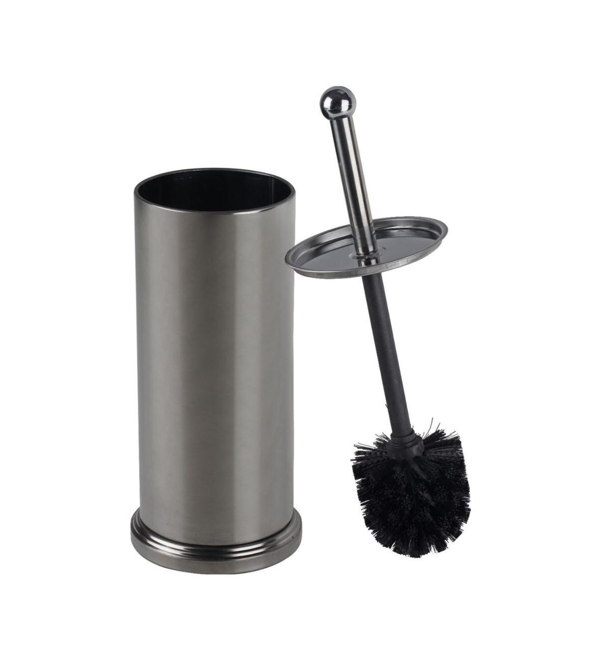 Toilet Bowl Brush and Holder - Chrome Bathroom Accessories Covered Toilet Brush Compact, Space Saving, Deep Cleaning Brush for Tall Toilet Bowl, Great