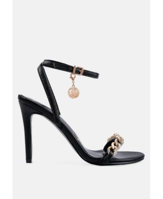 Womens Mooning Metal Chain Strap Stiletto Sandals