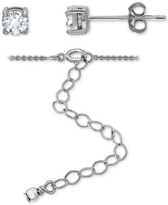 2-Pc. Set Cubic Zirconia Heart Pendant Necklace & Solitaire Stud Earrings, Created for Macy's