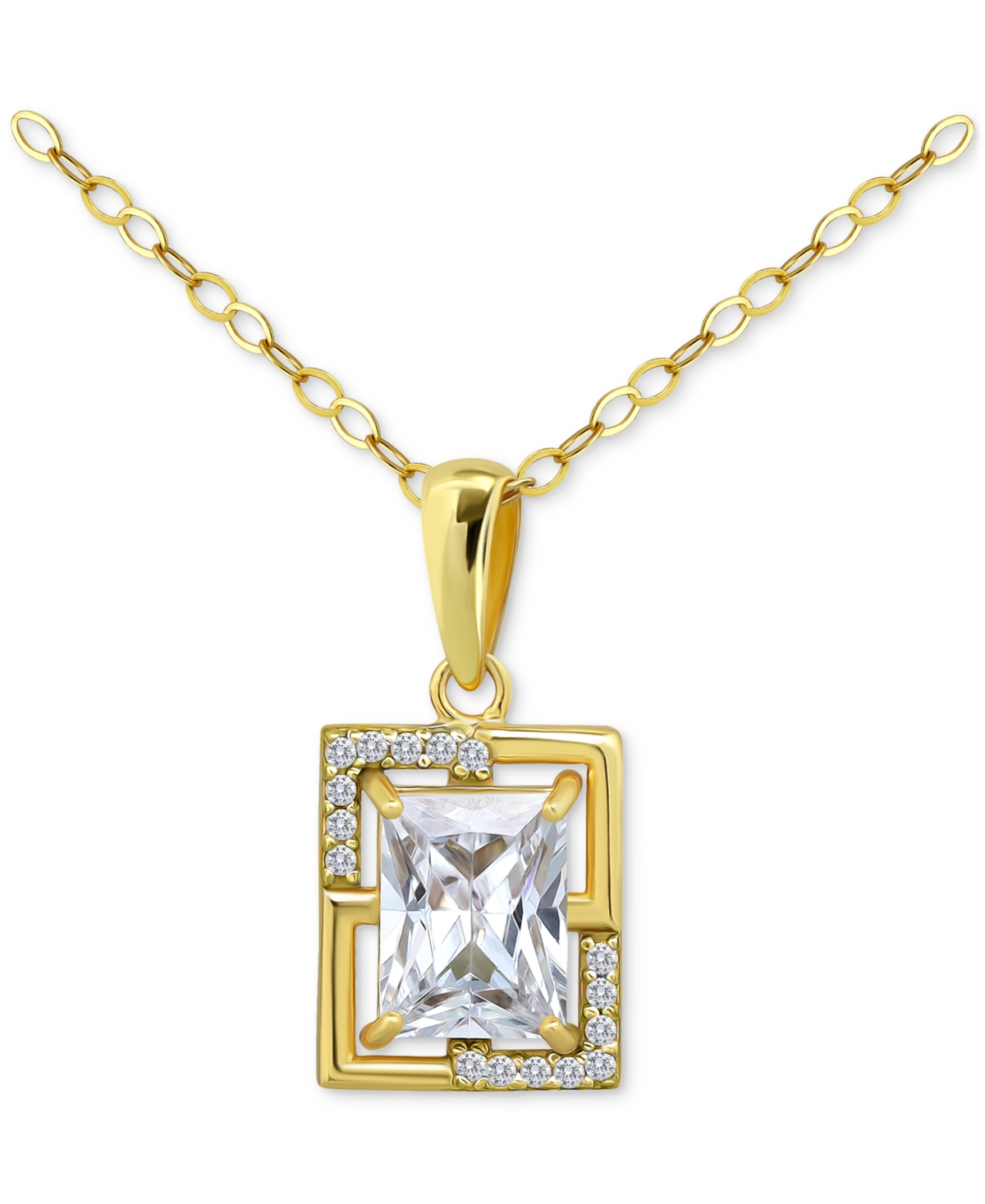 Giani Bernini Cubic Zirconia Baguette Framed Pendant Necklace In 18k Gold-plated Sterling Silver, 16" + 2" Extende