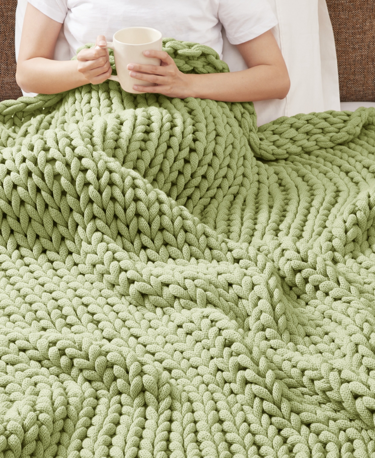 Madison Park Chunky-knit Handmade Throw, 50" X 60" In Sage Green