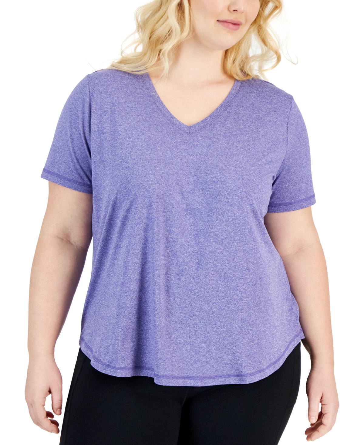 Id Ideology Plus Size Curved-hem V-neck Top, Created For Macy's In Navy Serenity,deep Black