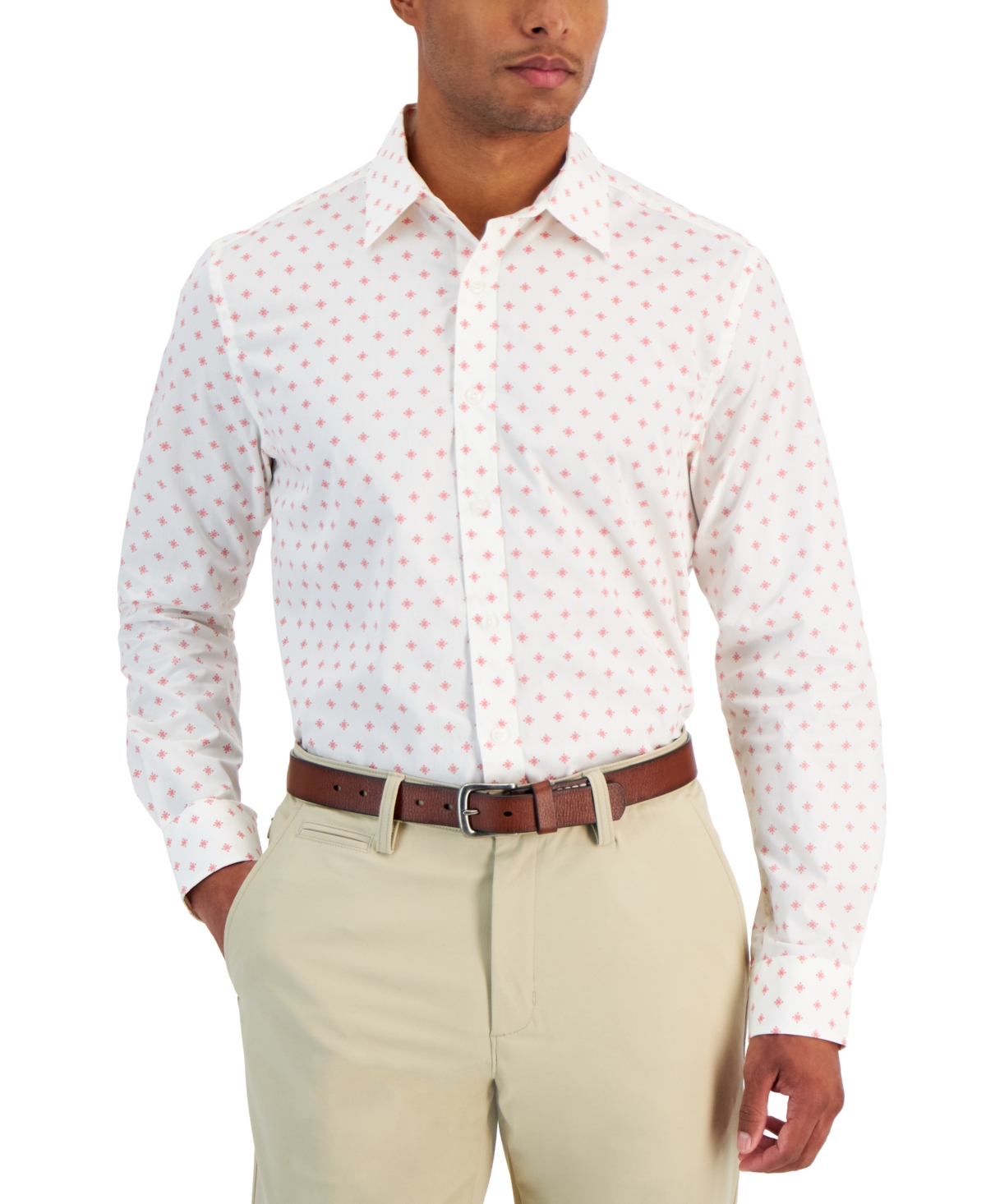 Men's Floral Diamond Shirt, Created for Macy's - Winter Ivory