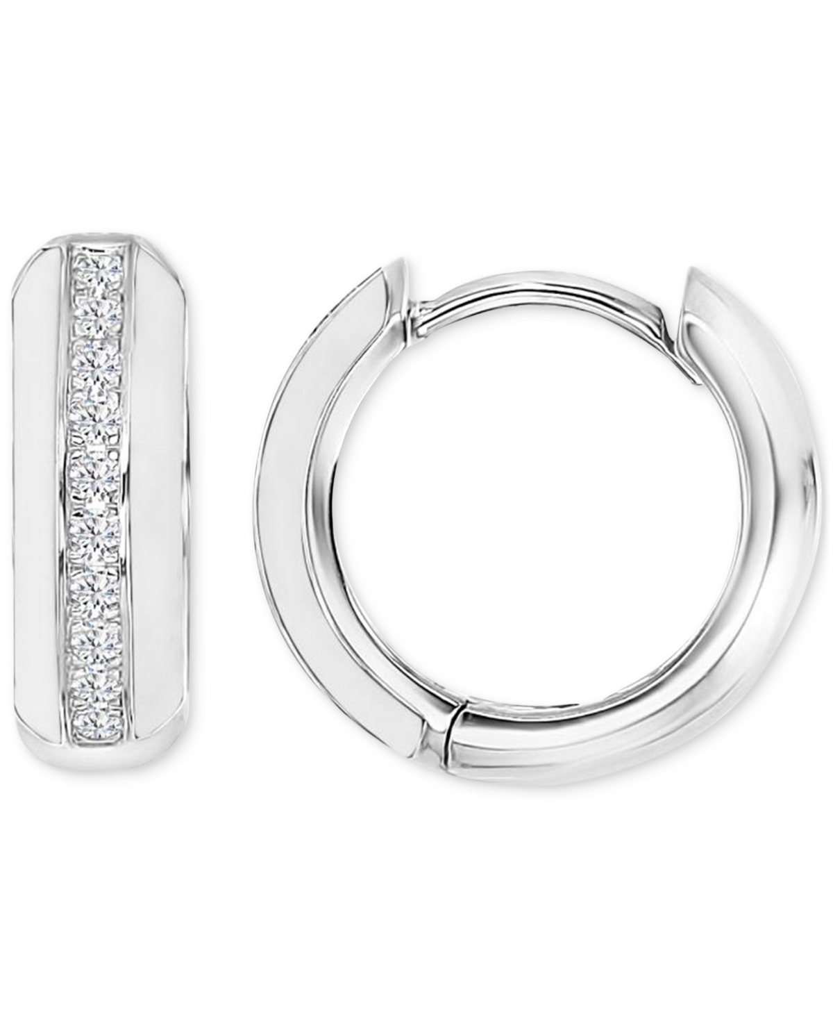 Shop Macy's Cubic Zirconia & Enamel Polished Small Hoop Earrings, 0.55" In White,silver