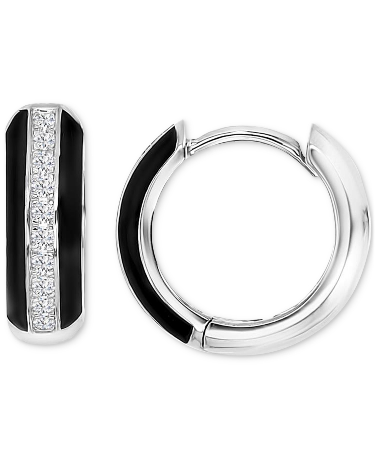 Shop Macy's Cubic Zirconia & Enamel Polished Small Hoop Earrings, 0.55" In Black,silver
