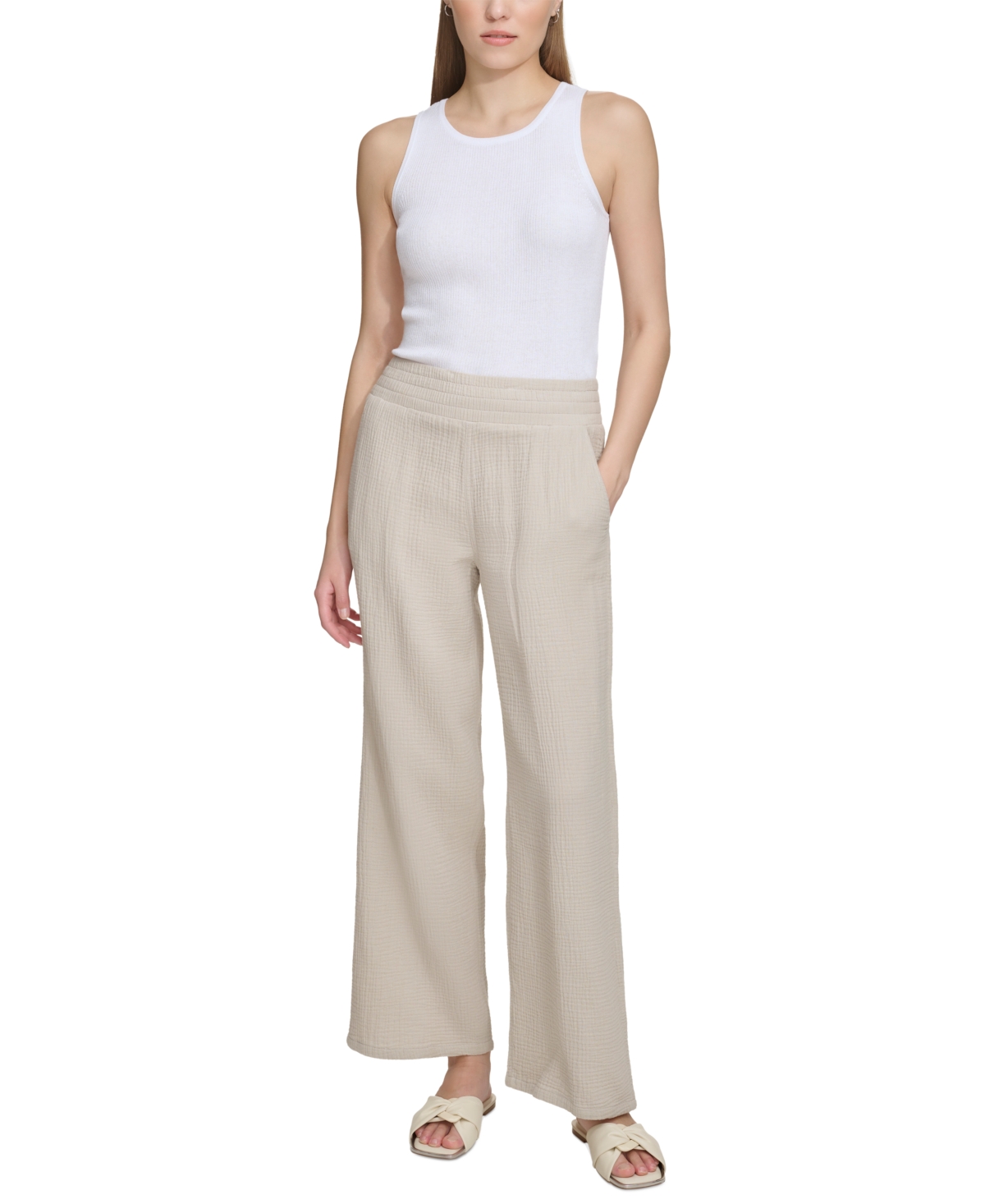 DKNY JEANS WOMEN'S HIGH-RISE GAUZE STRAIGHT-LEG PANTS 