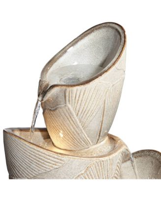 Three Urn 30" High Large Coastal Modern Indoor Outdoor Decor Faux Stone Floor Fountain with Light LED Cascading