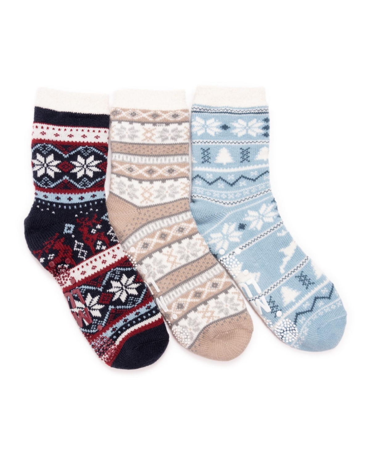 Muk Luks Women's 3 Pair Pack 2 Layer Ankle Socks, One -fairy dust