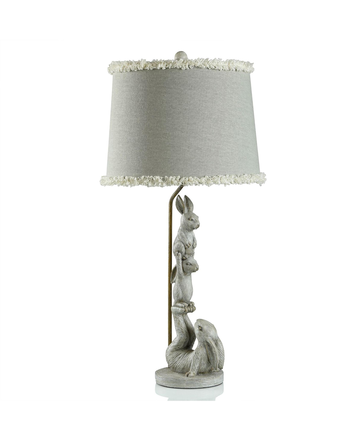 Stylecraft Home Collection 32.5" Chrysta Cream Charming Bunnies Table Lamp With Ruffle Shade In Gray,gold,faux Cement